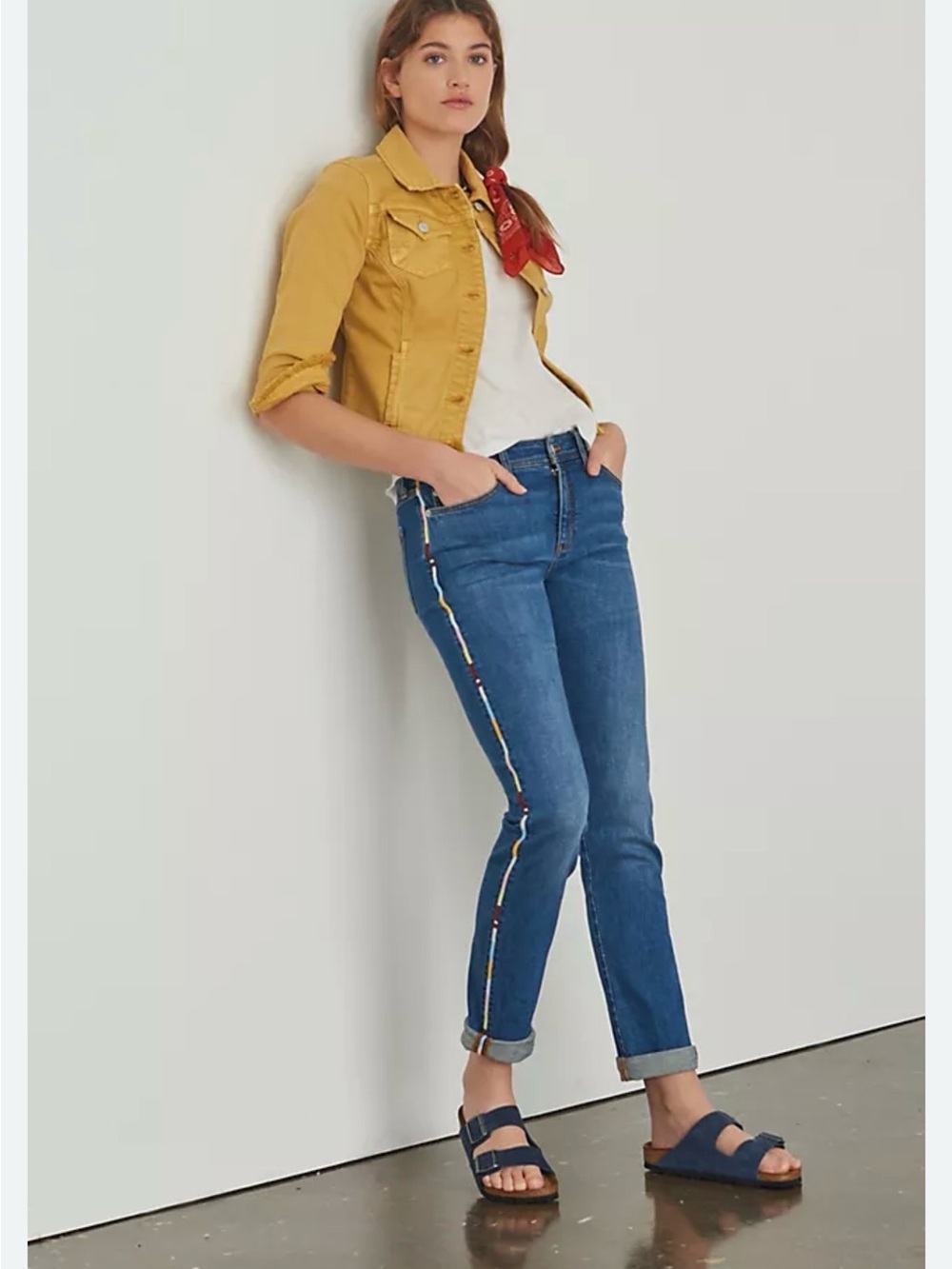 Anthropologie Pilcro Slim Boyfriend Crop Jeans 29P Embroidered Side Stripe